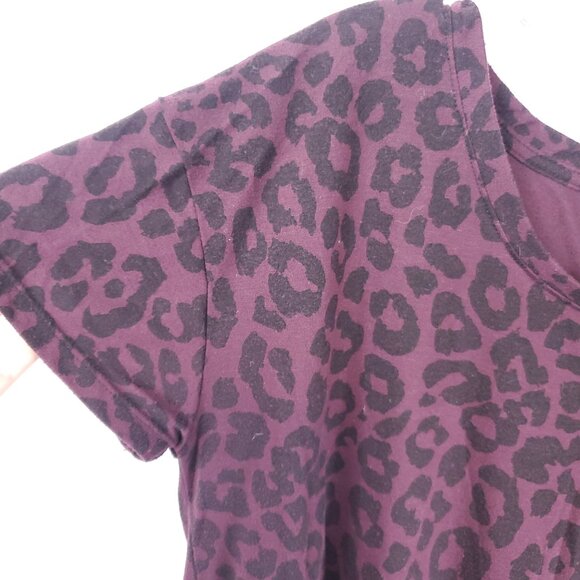 Xersion Womens Purple Black Leopard Animal Print Shrt Slv Front Tie Knot Sz L - Picture 5 of 8